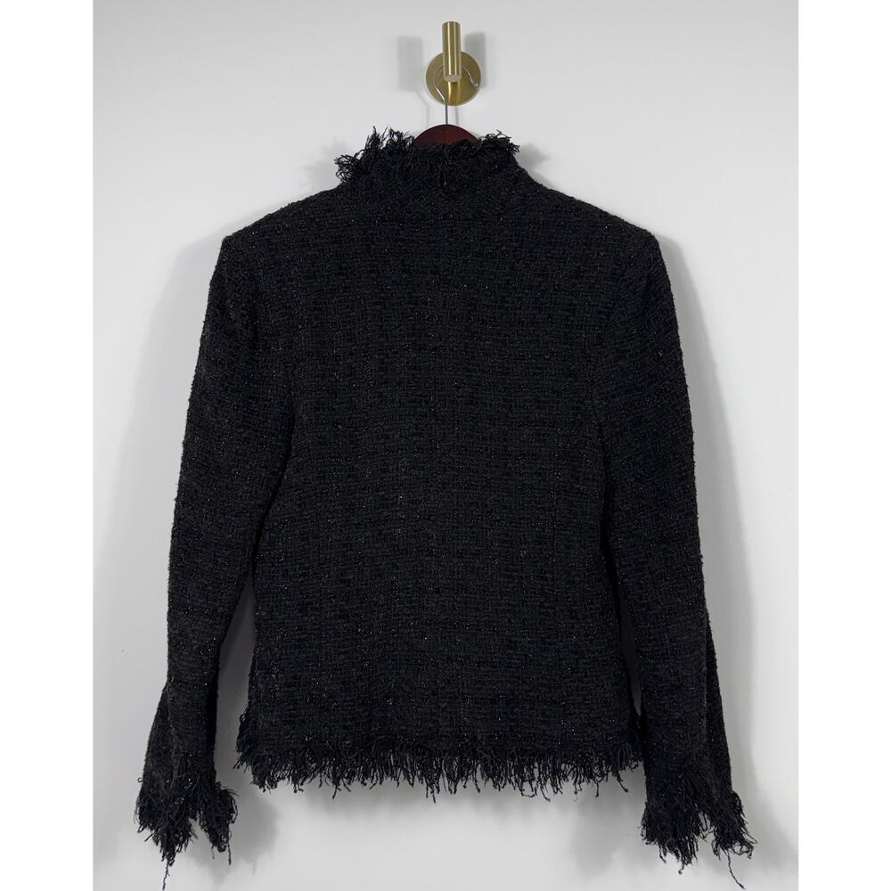 Jossie's Couture Black Frayed Tweed Jacket fringed hem and cuffs glitter Sz S - Picture 7 of 7